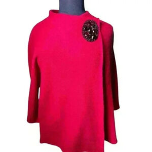 JM Collection Women’s 100% Wool Scandi Chic Cherry Red Jeweled‎ Poncho Wrap 3XL